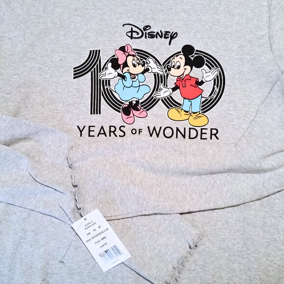 Minnie and Mickey Disney 100 Years of Wonder Long Sleeve Heather Gray Tee Jr XL - Picture 4 of 6